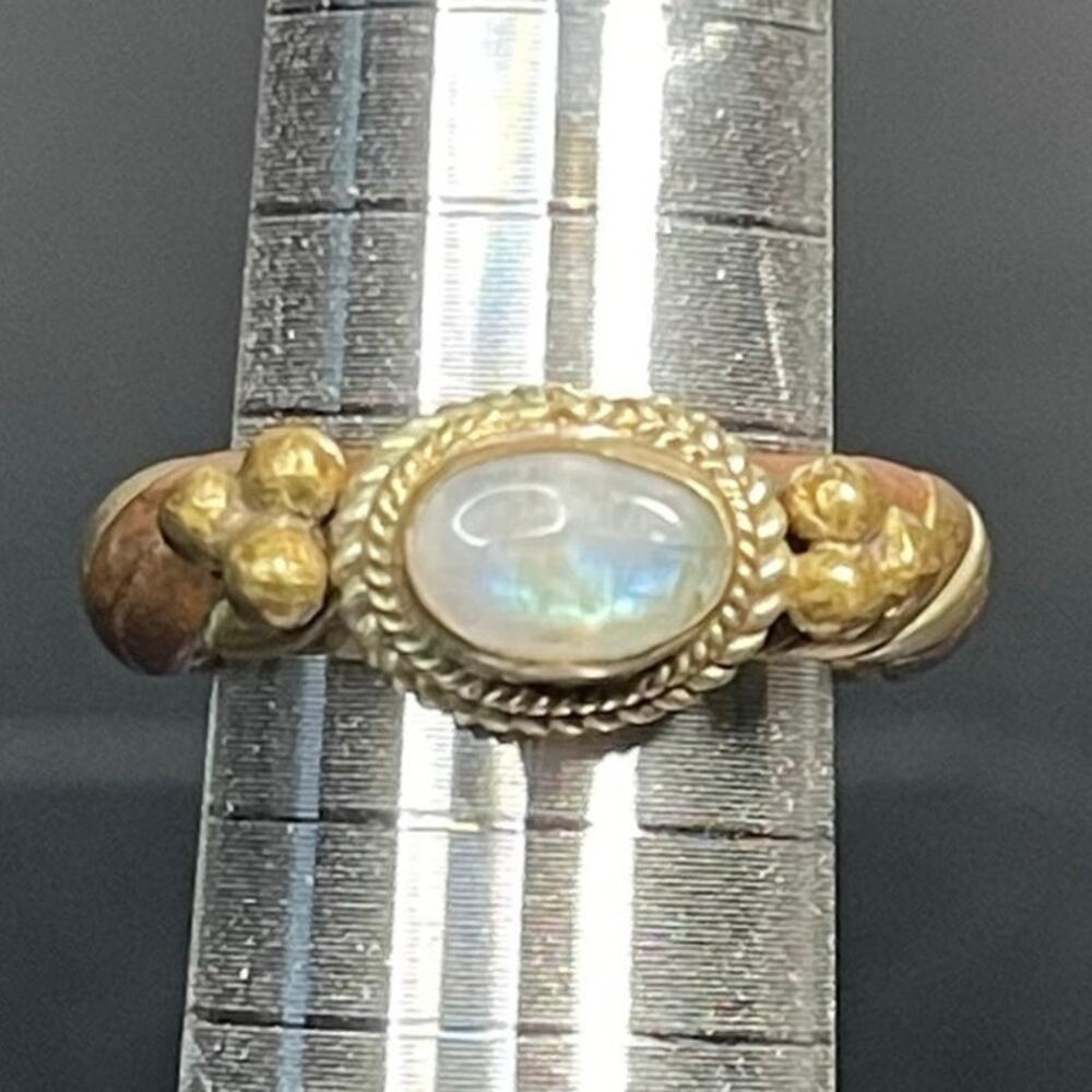 Artisan Mixed Metal Sterling Silver Gold Tone Labradorite Boho Ring Sz 6
